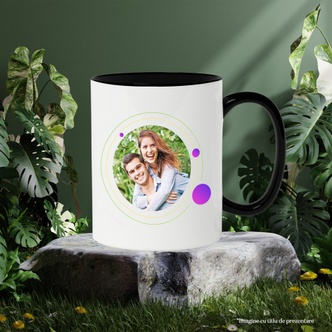 Cana Sfera Rotunda Poza Cuplu Indragostit, Valentine's Day, Bile Mov cu Maner si Interior Negru [2]