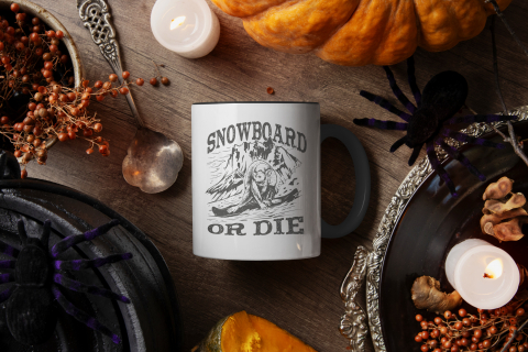 Cana Snowboard or Die, Munte, Zapada, Sezonul de Ski, Sport, Ceramica, cu Manerul Negru, 330 ml, Multicolor [3]