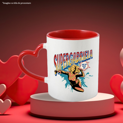 Cana Super Gabriela, SuperErou Sunt Aici Pentru Tine, 330ml, Ceramica cu Maner Inima Rosie [2]
