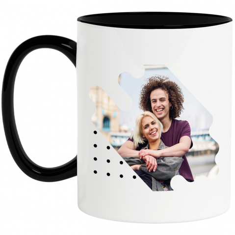 Cani Personalizate - Cana Tablou Cuplu Indragostit, Cadou Personaliat, Forma bizara, Valentine's Day cu Maner si Interior Negru