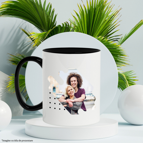 Cana Tablou Cuplu Indragostit, Cadou Personaliat, Forma bizara, Valentine's Day cu Maner si Interior Negru [2]