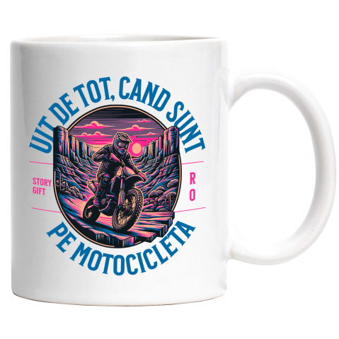 Maner Alb - Cana uit de tot cand sunt pe motocicleta viteza, 330ml, Ceramic cu Maner Alb