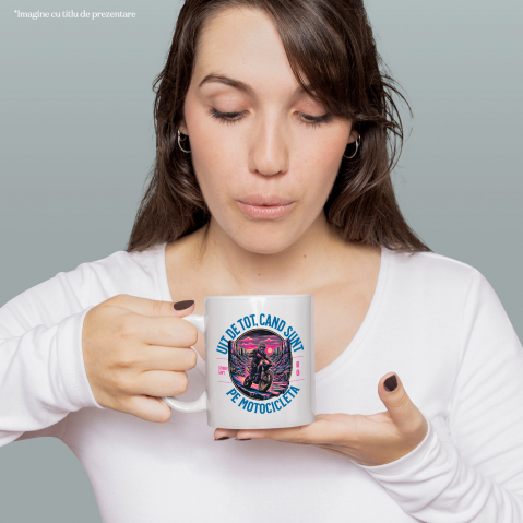 Cana uit de tot cand sunt pe motocicleta viteza, 330ml, Ceramic cu Maner Alb [1]