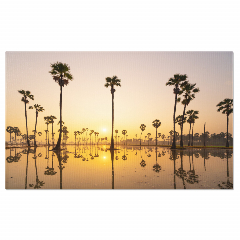 Plajă - Peisaj Plajă Tropicală cu Apus de Soare și Palmieri, Marime 40x25CM
