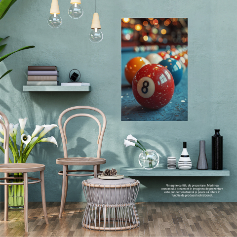 CVS-AI-POR-5604-40x25CM	Tablou Canvas:  Catifeaua mesei de biliard uzată de loviturile tacului- Mingi ce așteaptă lovite Pictura Digitala 40x25CM	"<h1><strong>Tablou Canvas:  Catifeaua mesei de biliar [2]