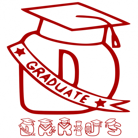 Sărbători - Sticker Adeziv Absolvire, Scoala, Palarie toca, Text Nume Personalizat, Copii, Culoare Rosu , cu Margini Albe, PVC Vinyl, 10 CM