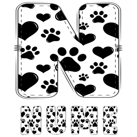 Stickere Personalizate - Sticker Adeziv Iubitorii De Animale, Laubuta, Text Personalizat, Culoare Alb Negru, Caine , cu Margini Albe, PVC Vinyl, 10 CM