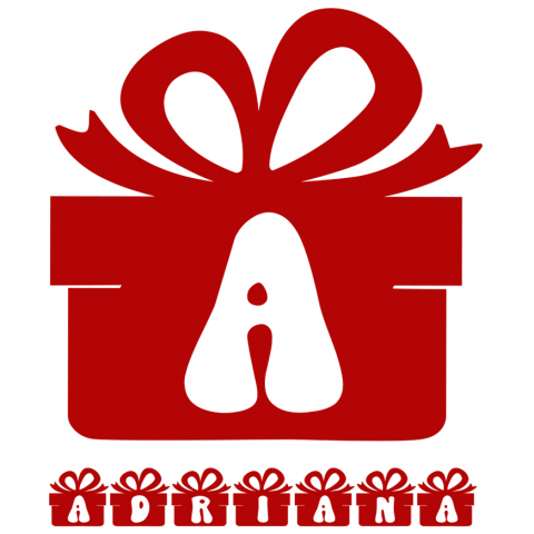 Sărbători - Sticker Adeziv Iubitorii De Craciun, Cadou Cu Funda, Text Nume Personalizat, Copii, Culoare Rosu , cu Margini Albe, PVC Vinyl, 10 CM