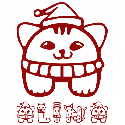 Stickere Personalizate - Sticker Adeziv Iubitorii De Craciun, Caine Cu Fular Si Caciula, Text Nume Personalizat, Culoare Rosu , cu Margini Albe, PVC Vinyl, 10 CM