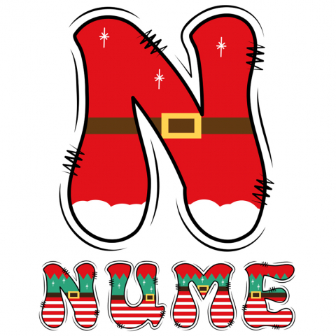 Sărbători - Sticker Adeziv Iubitorii De Craciun, Mos Craciun, Text Nume Personalizat, Copii, Culoare Rosu, alb, Verde , cu Margini Albe, PVC Vinyl, 10 CM