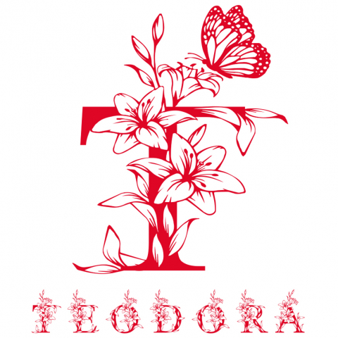 Flori - Sticker Adeziv Iubitorii De Flori, Fluture, Natura, Text Nume Personalizat, Dragoste, Culoare Rosu , cu Margini Albe, PVC Vinyl, 10 CM