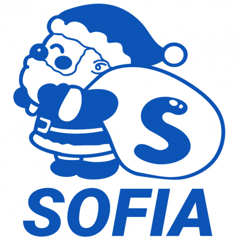 Sărbători - Sticker Adeziv Iubitorii De Iarna, Mos Craciun Cu Sac, Text Nume Personalizat, Copii, Culoare Albastru , cu Margini Albe, PVC Vinyl, 10 CM