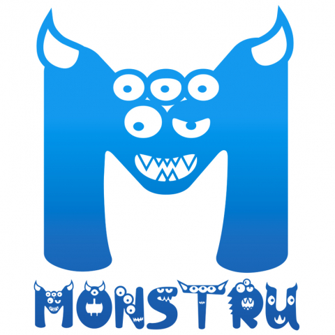 Stickere Personalizate - Sticker Adeziv Iubitorii De Monstri, Chip Cu Multi Ochii, Text Nume Personalizat, Culoare Albastru, copii , cu Margini Albe, PVC Vinyl, 10 CM