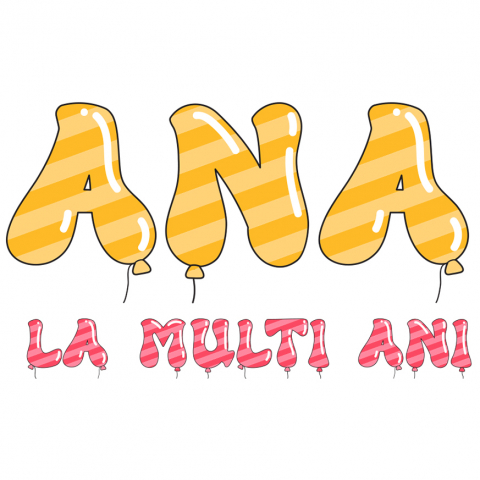 Stickere Personalizate - Sticker Adeziv Iubitorii De Petreceri, Baloane Coloratre, Unicorn, Text Nume Personalizat, copii, Culoare Galben Roz , cu Margini Albe, PVC Vinyl, 10 CM