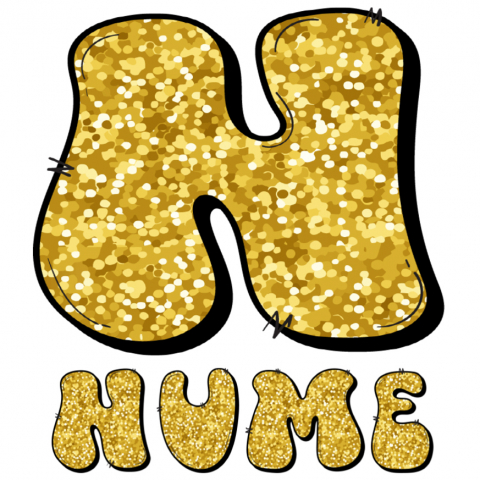 Mixed - Sticker Adeziv Iubitorii De Sclipici, Text Nume Personalizat, Dragoste, Culoare galben , cu Margini Albe, PVC Vinyl, 10 CM