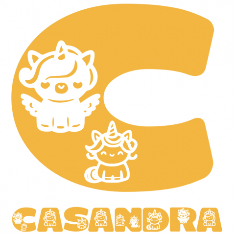 Pentru Copii - Sticker Adeziv Iubitorii De Unicorni, Animal Gras, Text Nume Personalizat, copii, Culoare Galben , cu Margini Albe, PVC Vinyl, 10 CM