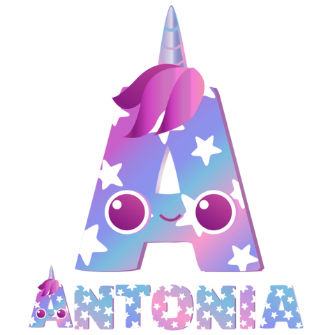 Stickere Personalizate - Sticker Adeziv Iubitorii De unicorni, Corn Roz, Text Nume Personalizat, Culoare Multicolor Cu Stele copii , cu Margini Albe, PVC Vinyl, 10 CM