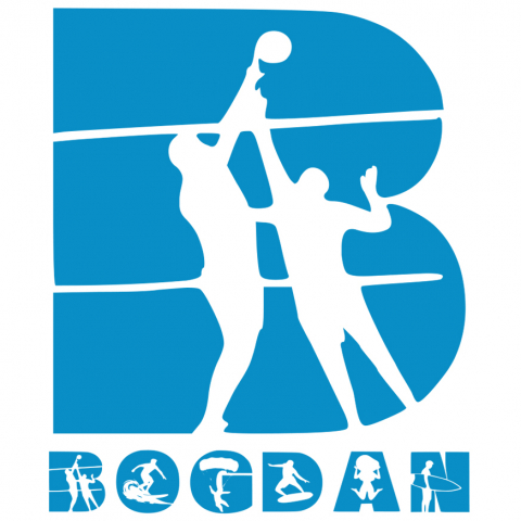 Sport - Sticker Adeziv Iubitorii De Volei Plaja, Placa Surff, Text Nume Personalizat, Culoare Albastru , cu Margini Albe, PVC Vinyl, 10 CM