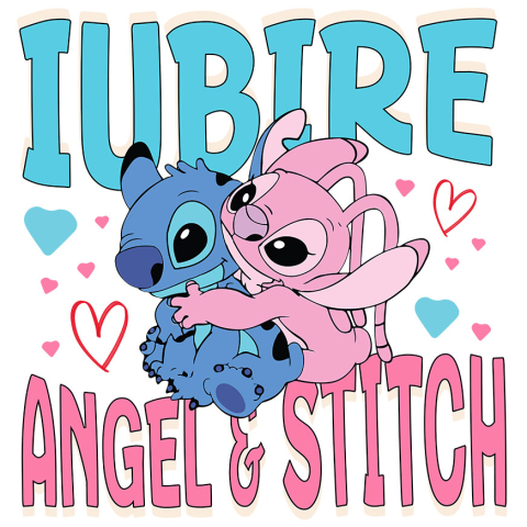 Desene Animate - Sticker Cu Angel si Stitch - Poveste de Iubire Adeziv, Vinyl,  cu Margini Albe, PVC Vinyl 