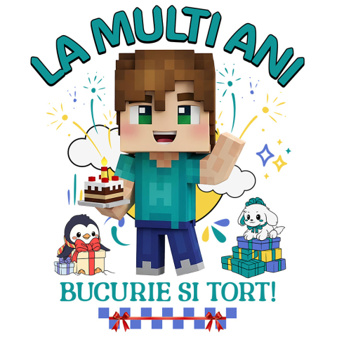 Sticker Personalizat - Sticker Cu Aniversare Plina de Creativitate cu Minecraft Adeziv, Vinyl,  cu Margini Albe, PVC Vinyl