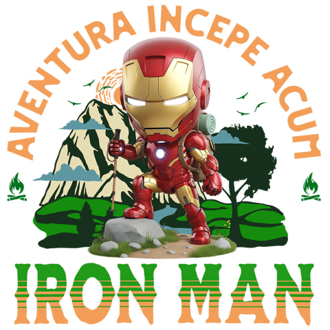 Sticker Personalizat - Sticker Cu Aventuri în Natură cu Iron Man din Lumea Disney Adeziv, Vinyl,  cu Margini Albe, PVC Vinyl
