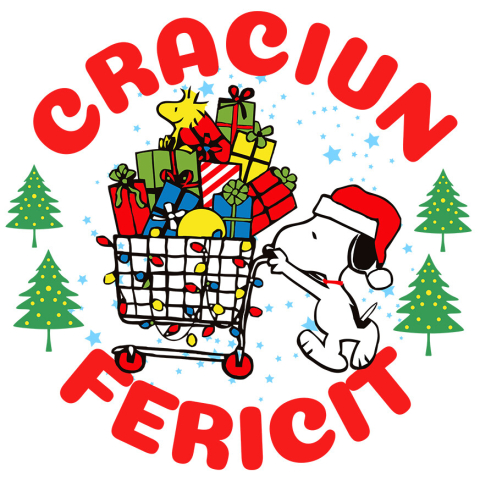 Sticker Personalizat - Sticker Cu Aventuri Snoopy in Spirit de Craciun Adeziv, Vinyl,  cu Margini Albe, PVC Vinyl