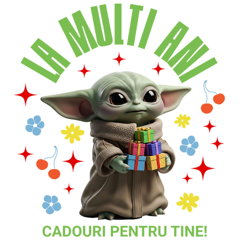 Sticker Personalizat - Sticker Cu Baby Yoda Aniversare - Cadou cu Inima si Stil Adeziv, Vinyl,  cu Margini Albe, PVC Vinyl