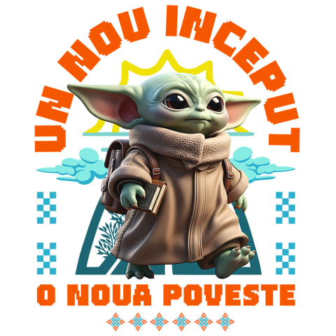 Sticker Personalizat - Sticker Cu Baby Yoda – Cunoaștere Și Lumină La Primii Paș Adeziv, Vinyl,  cu Margini Albe, PVC Vinyl