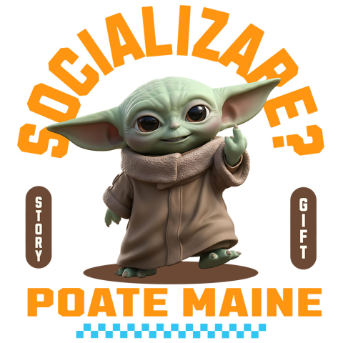 Sticker Personalizat - Sticker Cu Baby Yoda , Degetul Mijlociu, Socializare? Poate maine, Anti-social Adeziv, Vinyl,  cu Margini Albe, PVC Vinyl