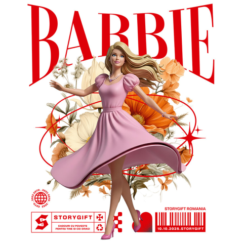 Sticker Personalizat - Sticker Cu Barbie - Flori Magice din Lumea Disney Adeziv, Vinyl,  cu Margini Albe, PVC Vinyl