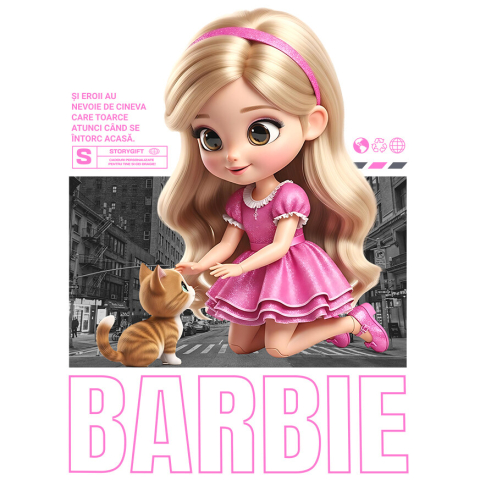 Sticker Personalizat - Sticker Cu Barbie si Pisicuta – Echipa Fermecata Adeziv, Vinyl,  cu Margini Albe, PVC Vinyl