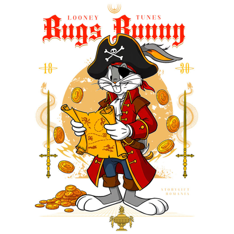 Stickere - Sticker Cu Bugs Bunny-Piratul Vesel Adeziv, Vinyl,  cu Margini Albe, PVC Vinyl