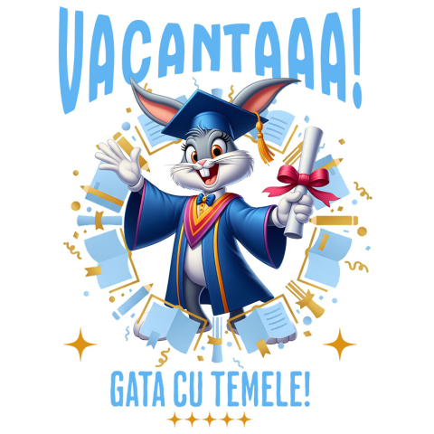 Sticker Personalizat - Sticker Cu Bugs Bunny si Visele de Vacanta Adeziv, Vinyl,  cu Margini Albe, PVC Vinyl