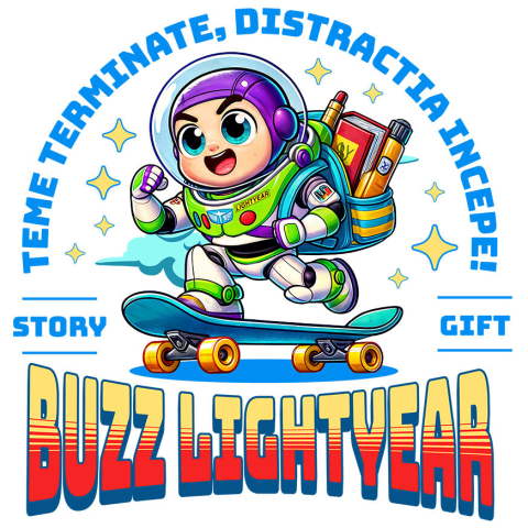 Sticker Personalizat - Sticker Cu Buzz Lightyear Skateboard: Aventuri Pe Roti, Spre Noi Orizonturi Adeziv, Vinyl,  cu Margini Albe, PVC Vinyl