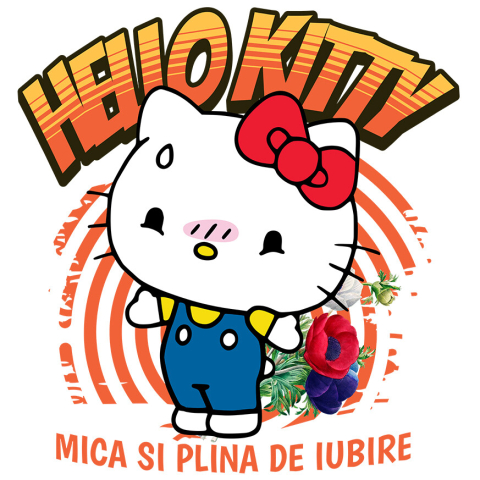Stickere - Sticker Cu Cadou floral Hello Kitty Adeziv, Vinyl,  cu Margini Albe, PVC Vinyl