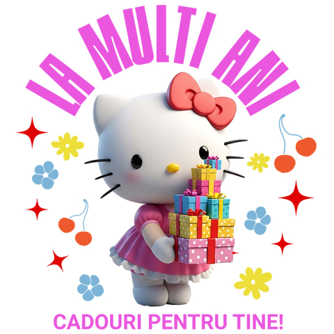 Sticker Personalizat - Sticker Cu Cadou Hello Kitty - Surpriza Perfecta pentru Ziua Ta Adeziv, Vinyl,  cu Margini Albe, PVC Vinyl
