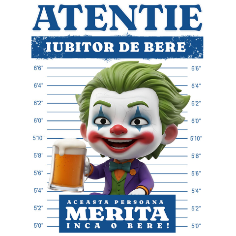 Sticker Personalizat - Sticker Cu Cadou Joker si Bere – Încearcă Marea Nebunie! Adeziv, Vinyl,  cu Margini Albe, PVC Vinyl