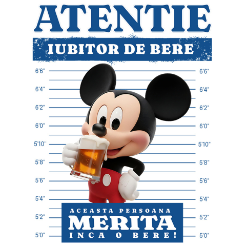Sticker Personalizat - Sticker Cu Cadou Mickey Mouse si Bere Racoritoare Adeziv, Vinyl,  cu Margini Albe, PVC Vinyl