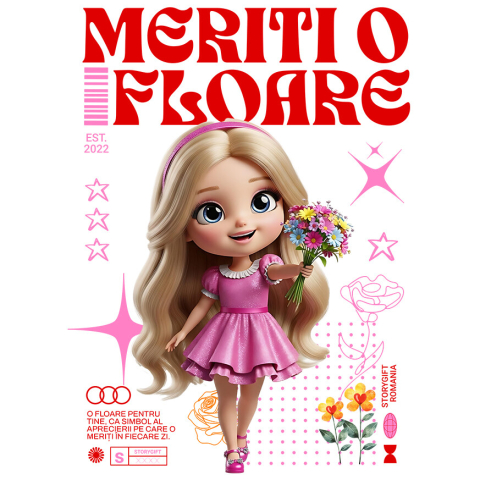 Sticker Personalizat - Sticker Cu Cadru Barbie Lumea Florilor Disney Adeziv, Vinyl,  cu Margini Albe, PVC Vinyl