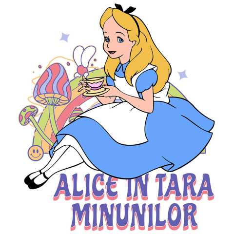 Desene Animate - Sticker Cu Calatoria Magica a lui Alice in Taramul Viselor Adeziv, Vinyl,  cu Margini Albe, PVC Vinyl