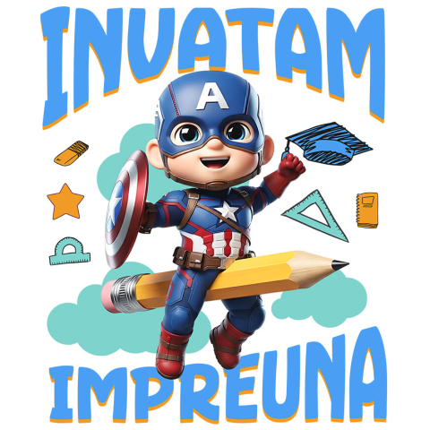 Sticker Personalizat - Sticker Cu Captain America – Educatie cu Zambet si Curaj Adeziv, Vinyl,  cu Margini Albe, PVC Vinyl
