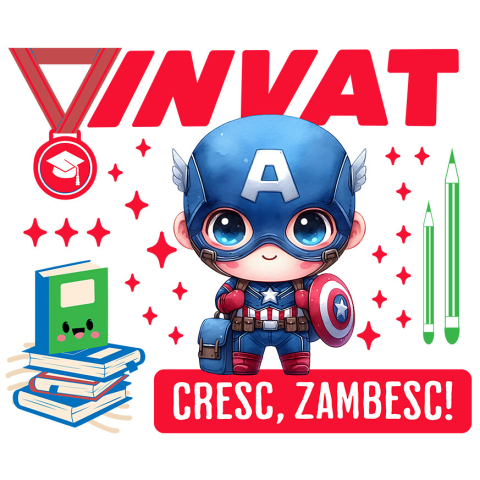 Sticker Personalizat - Sticker Cu Captain America: Invata si Creste Adeziv, Vinyl,  cu Margini Albe, PVC Vinyl