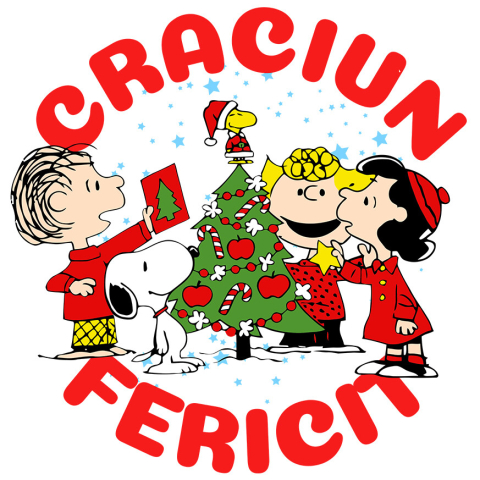 Sticker Personalizat - Sticker Cu Craciun Fermecat cu Charlie Snoopy si Prietenii Adeziv, Vinyl,  cu Margini Albe, PVC Vinyl