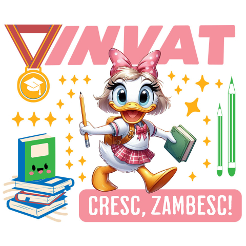 Sticker Personalizat - Sticker Cu Cu Daisy, Zambim Si Invatam Sa Fim Mai Buni Adeziv, Vinyl,  cu Margini Albe, PVC Vinyl