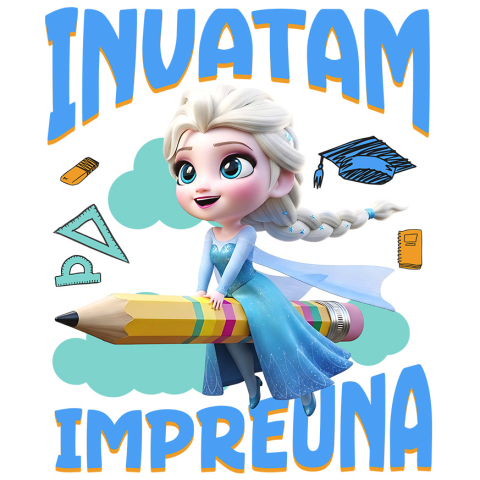 Sticker Personalizat - Sticker Cu Cu Elsa, Invatarea Devine Distractie Adeziv, Vinyl,  cu Margini Albe, PVC Vinyl