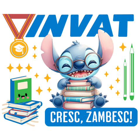 Sticker Personalizat - Sticker Cu Cu Stitch, Carti Si Zambete Pe Drumul Invatarii Adeziv, Vinyl,  cu Margini Albe, PVC Vinyl