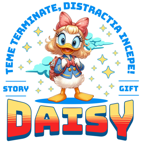 Sticker Personalizat - Sticker Cu Daisy – Lectii Gata, Distractie Pornita Adeziv, Vinyl,  cu Margini Albe, PVC Vinyl