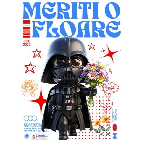 Sticker Personalizat - Sticker Cu Darth Vader Cadru Plin de Flori si Mister Adeziv, Vinyl,  cu Margini Albe, PVC Vinyl