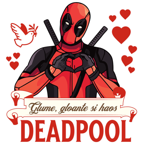 Stickere - Sticker Cu Deadpool emana iubire si inimi rosii Adeziv, Vinyl,  cu Margini Albe, PVC Vinyl