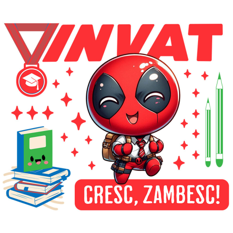 Sticker Personalizat - Sticker Cu Deadpool: Lectii de la Cavalerul Nebun Adeziv, Vinyl,  cu Margini Albe, PVC Vinyl